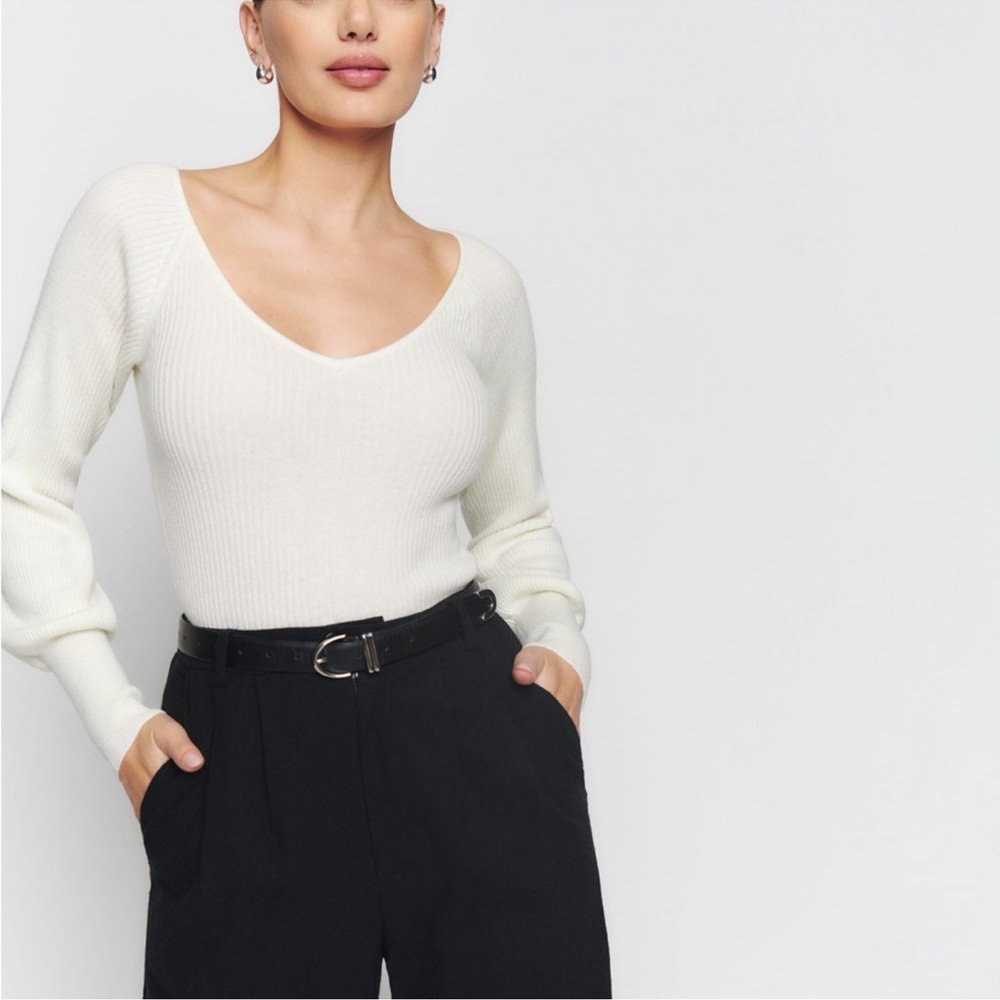 Reformation Hart Cashmere Sweater – Ivory Cream – Size XL